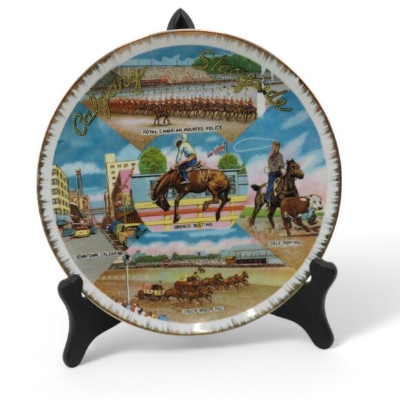 CALGARY STAMPEDE Plate Made In Japan 8" With Rodeo Scenes Vintage - Picture 6 of 9